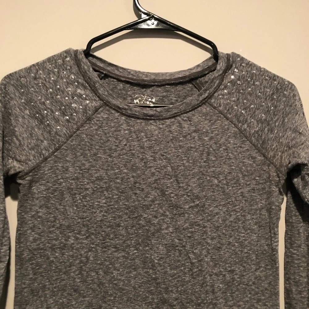 Justice Girls Gray Sweatshirt Rhinestone Shoulders Size 12